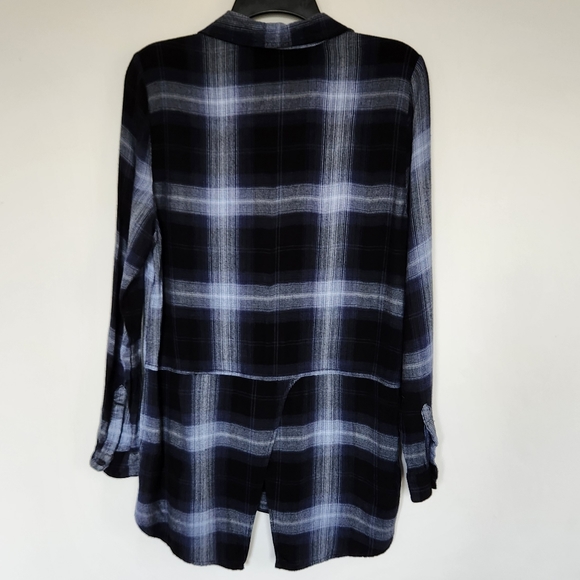 Beachlunchlounge Top Blue Plaid Button Down Soft flannel, Y2K, 90's, Grunge M - Picture 2 of 6